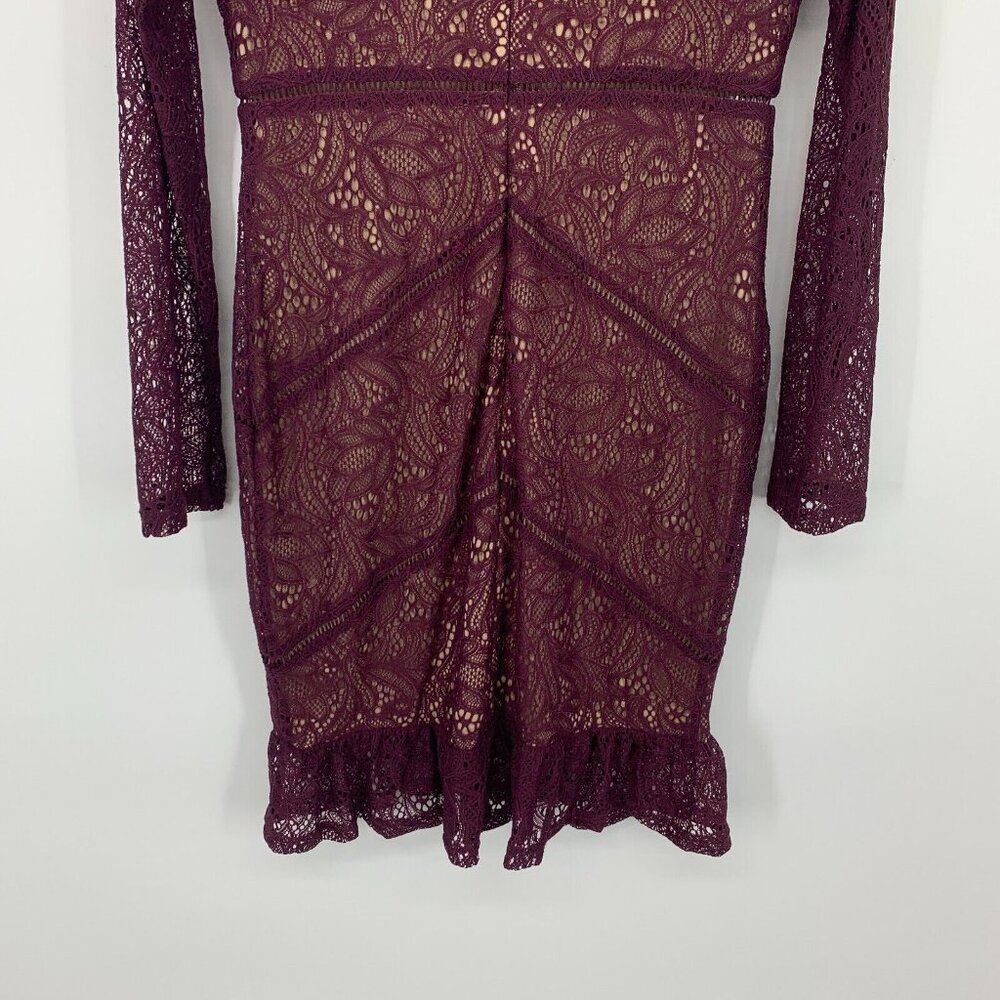 Bardot Dress Sasha Ruffle Lace Burgundy Long Sleeve Revolve - Picture 14 of 14
